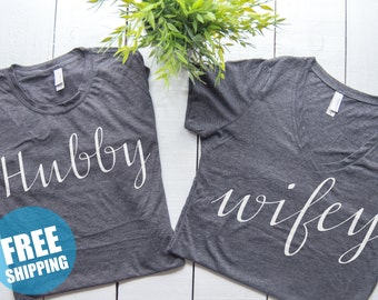 Hubby Wifey shirts, Wifey Hubby Shirts, Honeymoon shirts, Hubby Wifey t-shirt set,Couples Shirts Bride shirts, Groom Shirts