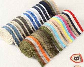 3.8cm / 1.5 inch Width Cotton Canvas Webbing/ Bag Purse Strap Tape Multi Colour Bag Strap Belt Stripe Pattern, Bag Handle, 5 Yards, R35