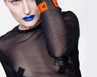 Lucite neon orange bracelet, minimal perspex cuff.