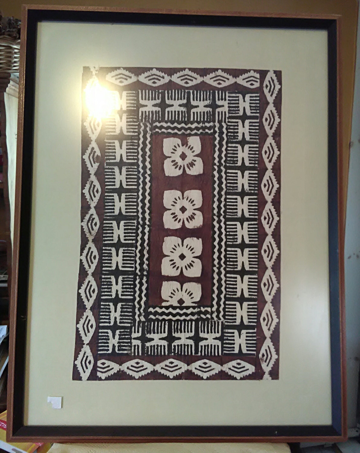Framed TAPA Cloth Handmade Tapa Tribal Art Wall Hanging