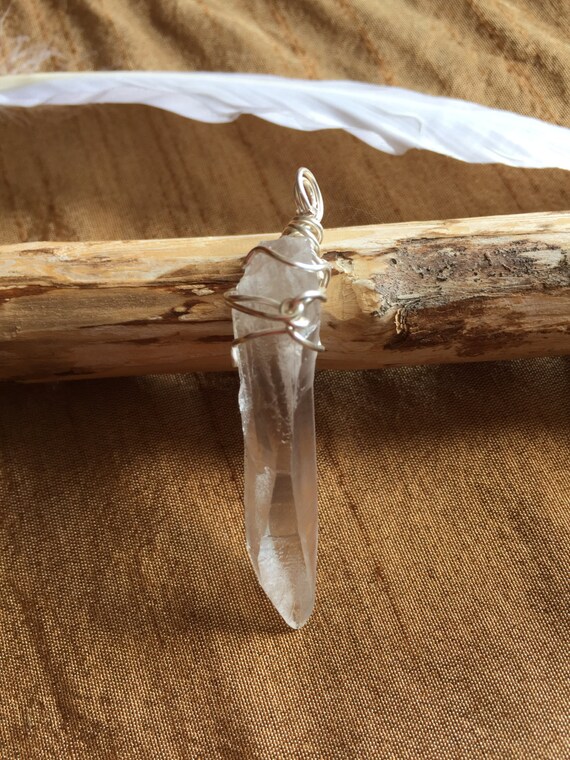 Laser Quartz Wand Crystal Healing Pendant Wire Wrapped and