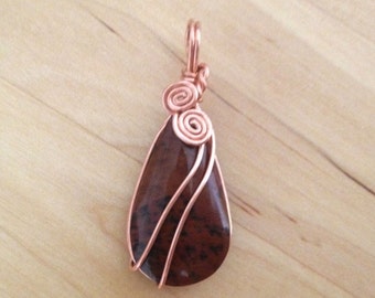 Teotihuacan coffee Obsidian - Copper wire | Obsidienne Café de Teotihuacan - Fil de cuivre