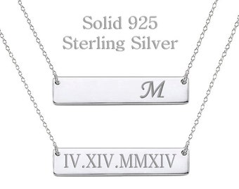 925 Sterling Silver bar necklace, Personalized Bar Necklace, Initial Necklace, Monogram Necklace, Horizontal Bar Necklace