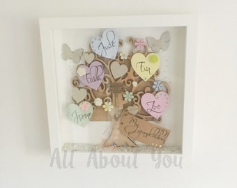 Personalised family tree frame, wall art, home decor, family keepsake, fathers day gift, wedding gift, birthday gift, family tree, box frame