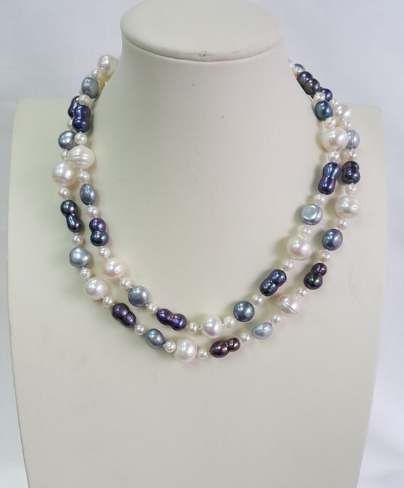 Grey pearl necklace Mixed grey black Pearl Up to 12mm