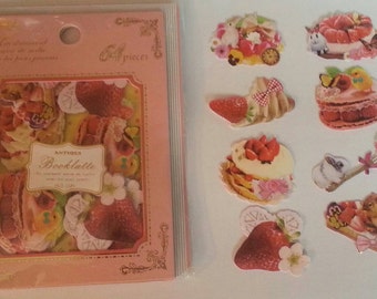 Q-lia Booklatte "Desserts" sticker flakes, 64 pieces strawberry bunny desserts antique, sticker flake lot, kawaii stickers flakes