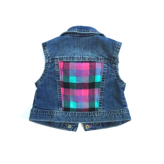 Toddler Denim Vest w/ Beautiful Plaid girls by DollFaceClothingxo