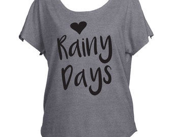Love Rainy Days Rain Drapey Shirt Tri-Blend Dolman Women's Yoga Workout Shirt Trendy Off Shoulder