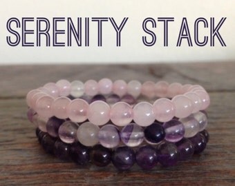 Serenity Stack, Amethyst, Rose Quartz, Purple Fluorite Bracelet, Bead Bracelet, Yoga Jewelry, Gemstone Bracelet, Love, Spirituality