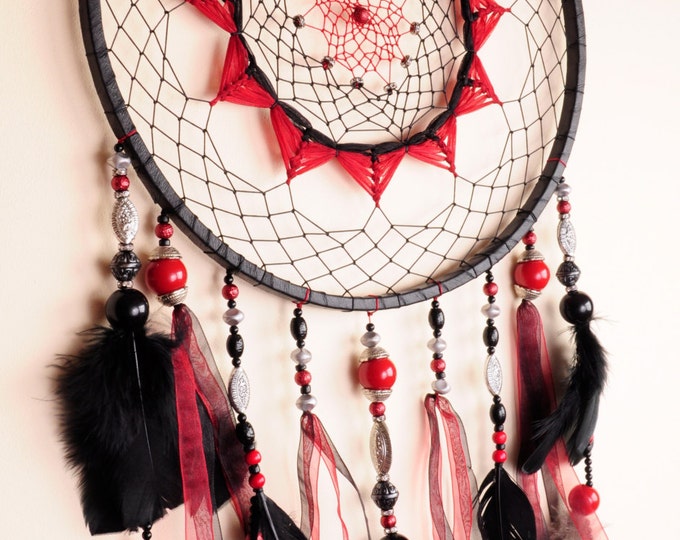 Dreamcatcher black red Сrescent Dream Catcher Large Dreamcatcher Dream сatcher dreamcatchers boho black dreamcatchers wall decor handmade