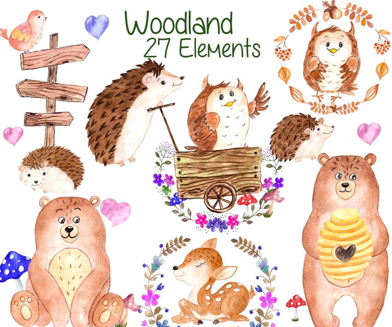 Download Watercolor woodland animals clipart: FOREST