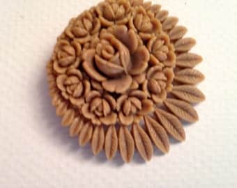 Vintage Carved Celluloid Brooch, circa 1930s