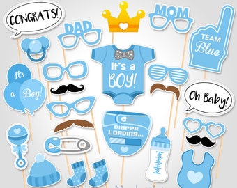 Baby Shower Photo Booth Props - Printable Photo Booth Props - It's a Boy Baby Photobooth Props - Team Blue Baby Boy Printable Party Props