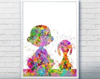 Snoopy Charlie Brown Peanuts Watercolor Art Poster Print - Wall Decor - Watercolor Painting - Watercolor Art - Kids Decor- Nursery Decor