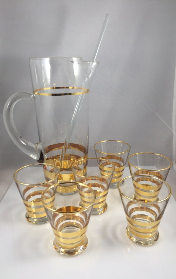 Vintage Midcentury Modern Martini Pitcher and Glasses with