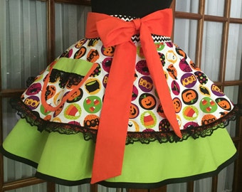 Halloween Apron - Halloween Half Apron - 1950s Retro Pin Up Apron