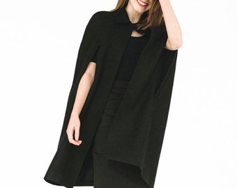 Black wool cape woman black cape