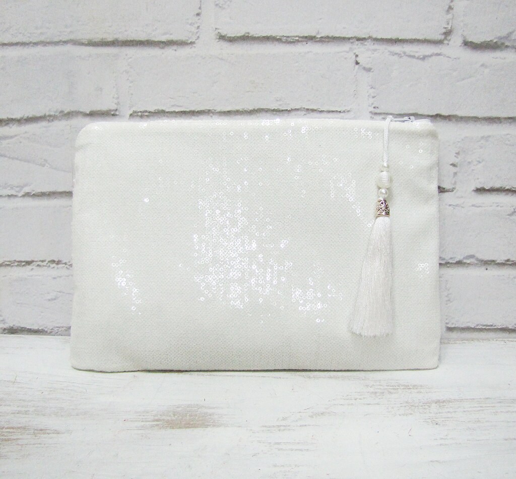 white sequin clutch