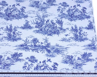 Coupon De Tissu Toile De Jouy Polychrome - Olbia - 130x78 Cm - Coton - Pour Ameublement - Occasion