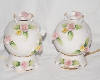 Floral porcelain night light I.W. Rice vintage 1950's,girls room decor,perfume diffuser,vintage lighting,2 for 1 FREEUSA shipping