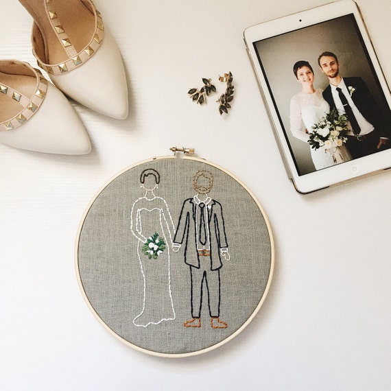 Items similar to Custom wedding portrait hand embroidery gift for