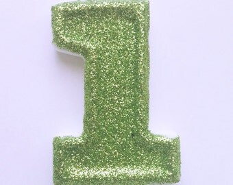 Lime Green 1st Birthday Candle, Lime Green Glitter Front, Birthday Candle-Birthday Party Decoration-First Birthday Candle