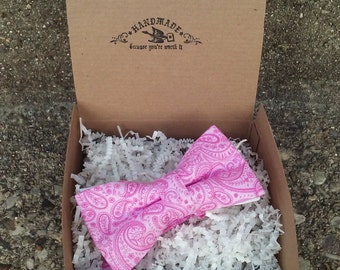 Men's Pink and White Paisley Bowtie