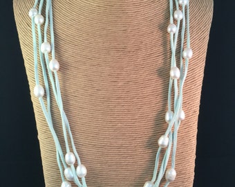 Long leather pearl necklace