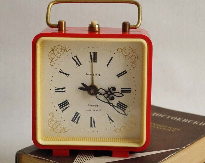 Vintage, table, mechanical watch Amber- retro alarm clock USSR- Vintage Soviet Union 1970- gift for others Christmas gift