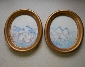 Vintage oval picture frame set (2) with bluebirds 61/2" W X 71/2" H Small