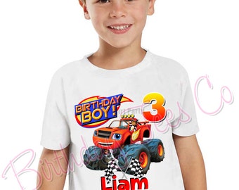 Customized Blaze and The Monster Machines Birthday Shirt Add Name & Age Personalized Blaze Birthday Party Tee