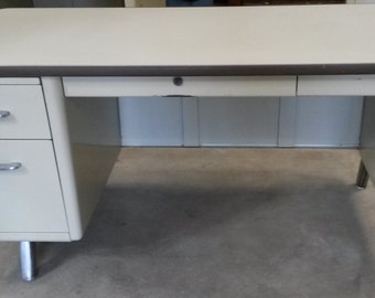 Vintage / Industrial "All Steel" Tanker Desks, Only 3-left available, All Steel Desk, Vintage Office Desk, Off-white finish, *Local P/U only
