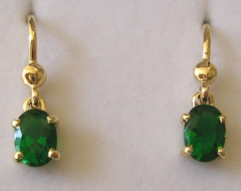 Genuine SOLID 9K 9ct YELLOW GOLD May Birthstone Emerald Earrings