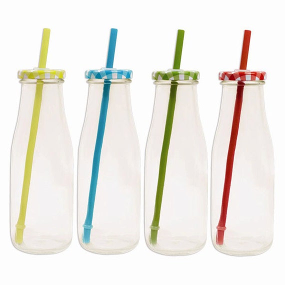 Set of 10 amazing milk bottles with lid and straw by BluePonyCo