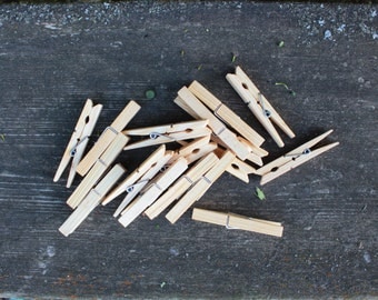 Soviet Vintage Wooden Clothespins - Rural Rustic Country Home or Wedding Decor - Set of 16