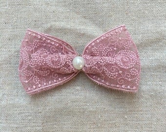 Lovely Hair clip with old pink lace amd pearls