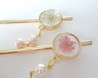 5colors,Choose your color,Hair stick,Real flower,Queen anne's Lace Flower,hair accessory,Japanese hair accessory,elegant jewelry