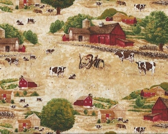 Cow Fabric...Farm Cows Scenic Quilt Fabric Timeless Treasures 9501.