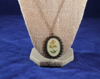 Yellow Flowers antique feel brass necklace