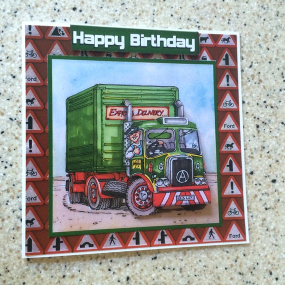 Handgemaakte Happy Birthday 3D decoupage Truck HGV vrachtwagen