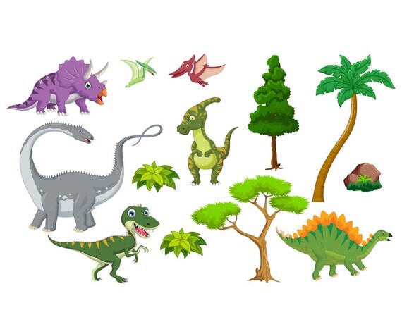 Dinosaur Pack with Trees, Foliage and Rock - MagReceptive
