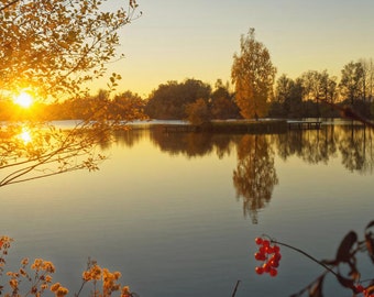 Sunset art (romantic, lake, water, reflection, peaceful, ambiance)