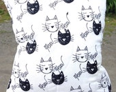 Black and White Pillow with Cats and 'Meow'
