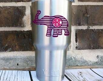 Chevron Elephant Monogram Decal - Elephant Yeti Monogram Decal - Elephant Monogram Cup Decal - Elephant Monogram Car Decal