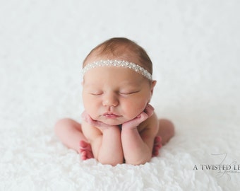 Beaded Newborn Headband, White & Rose Gold~ Newborn Photography Prop