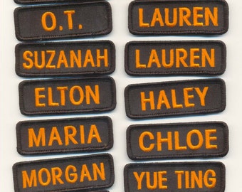 Custom Sew On Name Patches/Tags/Badges Embroidered (black background)