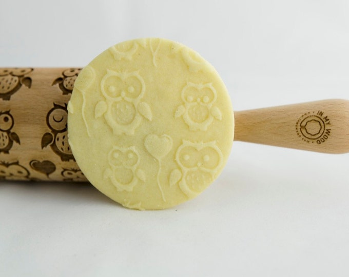 OWL rolling pin, embossing rolling pin, engraved rolling pin for a gift, OWLS, ANIMALS, kids, gift ideas, gifts, unique, autumn, wedding