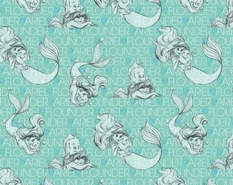 KNIT fabric- Disney Fabric- Princess Ariel Sketches Little Mermaid Fabric From Springs Creative