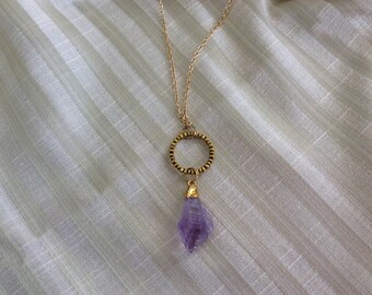 Raw amethyst crystal necklace
