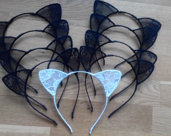 White or black lace cat ears headband